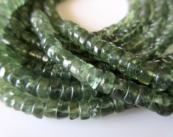 5 Strands Natural Green Apatite Tyre Beads, 4mm To 4.5mm Heishi Beads, Apatite Beads, Wholesale Gemstones, 13.5 Inch Strand, SKU-2667