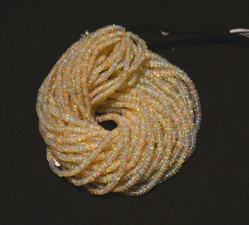 Natural Ethiopian Opal Beads, Ethiopian Welo Opal Smooth Beads, Opal Plain Rondelles, 3mm To 4mm Each Not Enhanced, 18 Inch Strand, G188 image 2