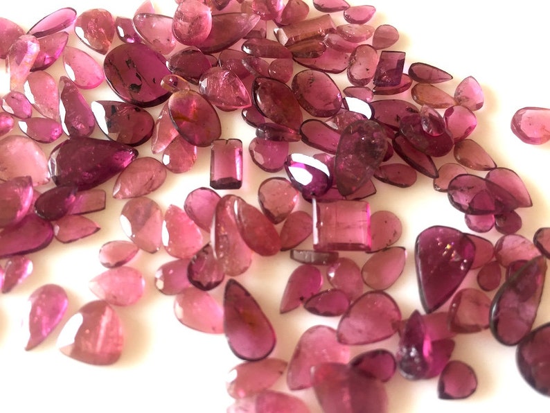 10 Pieces 5mm To 12mm Natural Pink Tourmaline Flat Back Faceted Rose Cut Loose, Tourmaline Gemstone Cabochons, GDS1071 image 1