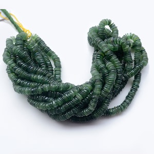 Natural Green Jade Smooth Rondelle Beads, 6mm To 6.5mm Green Jade Round Heishi Gemstone Beads, Green Jade Necklace, 16 Inch Strand, GDS2128