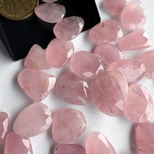 6 Pieces 14mm To 17mm Each Rose Quartz Pink Color Rose Cut Flat Loose Cabochons, Natural Rose Quartz Rose Cut Gemstones loose, RS24 image 9