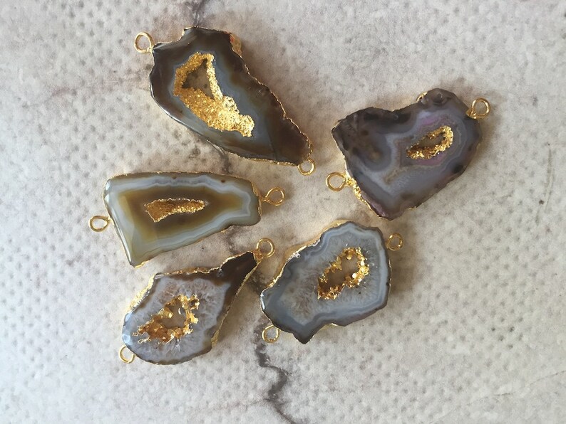Stalactite Slice Connector 5pcs BrownGrey Electroplated Druzy Connectors Gold Connectors 35mm To 25mm