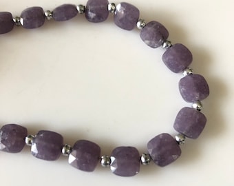 5 Inch/10 Inch 8mm Lepidolite Faceted Square Cut Beads, Purple Color Natural Lepidolite Gemstone Beads Both side Faceted Lepidolite GDS1831
