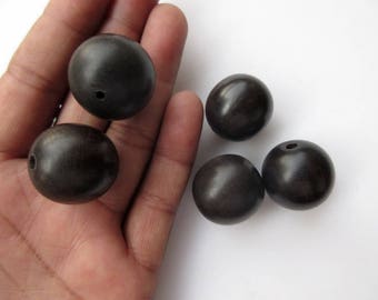 5 Pieces Hand Carved Ebony Wood Beads, Smooth Round Mala Beads (25mm)