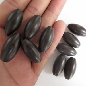 10 Pieces 26mm Drum Shaped Hand Carved Natural Ebony Wood Beads, Smooth Oval Wooden Bead Pendant, Wooden Supplies Jewelry,  GDS1045/10