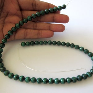 7mm Malachite Round Beads, Natural Malachite Beads, Wholesale Malachite Gemstones, 15 Inch Strand, Sold As 1 Strand/5 Strand, SKU-2979/2
