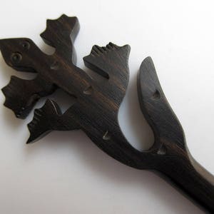 5 Pieces Gecko Lizard Hand Carved Wood Hair Fork, Natural Wood Hair Stick, Wooden Hair Accessories, 1 Prong Hair Fork, GDS1042/10