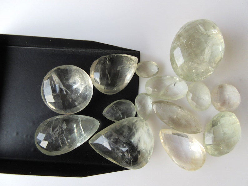 11mm To 29mm BB31 16 Pieces Mixed Lot Natural Green Amethyst Briolettes Both Side Faceted Loose Gemstones Cabochons