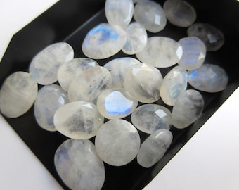 10 Pieces 14mm To 18mm Each Rainbow Moonstone Faceted Rose Cut Flat Back Loose Cabochons SKU-RS45