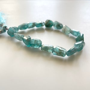 Natural Blue/Green Apatite Step Cut Tumble Briolette Beads, 9mm to 14mm Natural Apatite Gemstone Beads, Sold As 8 Inch Strand, GDS2124