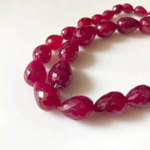 Red Corundum/Ruby Straight Drilled Teardrop Briolette Beads, Ruby Faceted Teardrop Beads, 8mm To 15mm, Ruby Beads 12&quot;, GDS1157