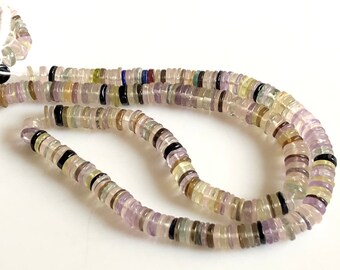 Natural Multi Gemstone Faceted Coin Tyre Beads Multi Gemstone Rondelle Beads, 7mm Multi Gemstone Beads, 16"/8 Inch Strand, GDS1731