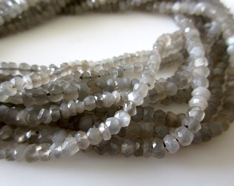 Grey Moonstone Beads, Grey Moonstone Faceted Rondelles, 4mm Moonstone beads, Loose Moonstone beads, Natural Grey Moonstone Beads, GDS1062