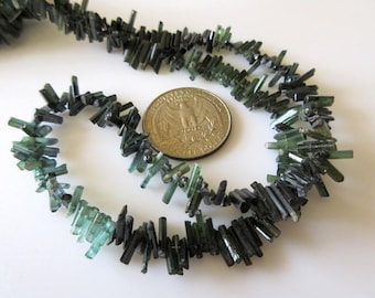 9-12mm or 5-9mm Beautiful Raw Green Tourmaline Sticks Natural Crystals 16 Inch Strand GDS712