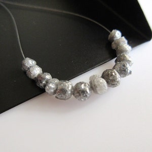 13 Pieces Perfect Round/Rondelle Shaped Natural Raw Rough Diamond Beads,  4mm to 5mm Natural Grey Rough Diamond Beads, SKU-DD237