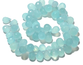 Aqua Calcedonia Briolette Lágrima Facetada Piedras Preciosas Abalorios 12mm 4 Pulgadas Media Hebra SKU-MS83/1