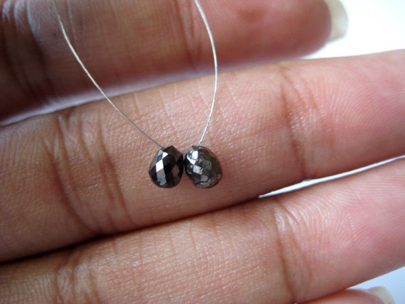 2 Pieces, Black Rough Diamond Drop Briolettes, Faceted Tear Drop Beads, Matched Pairs, Approx 5mm Each