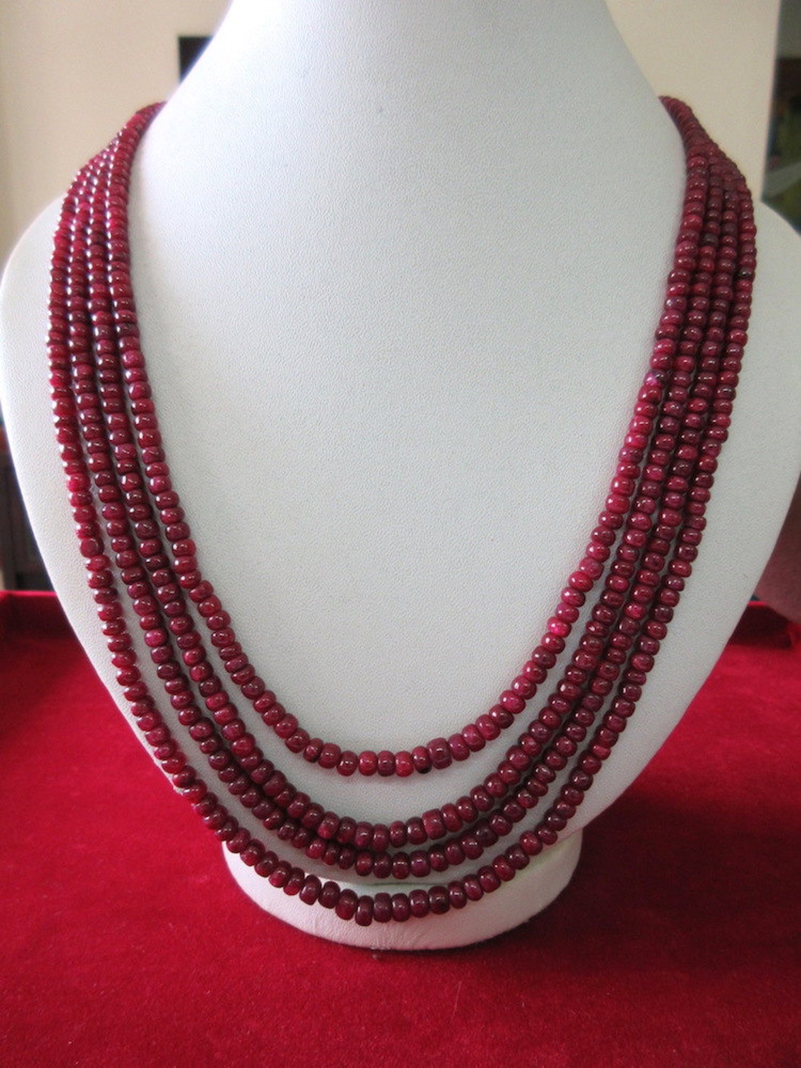 4 Strand Ruby Bead Necklace Natural Ruby Smooth Rondelle Etsy