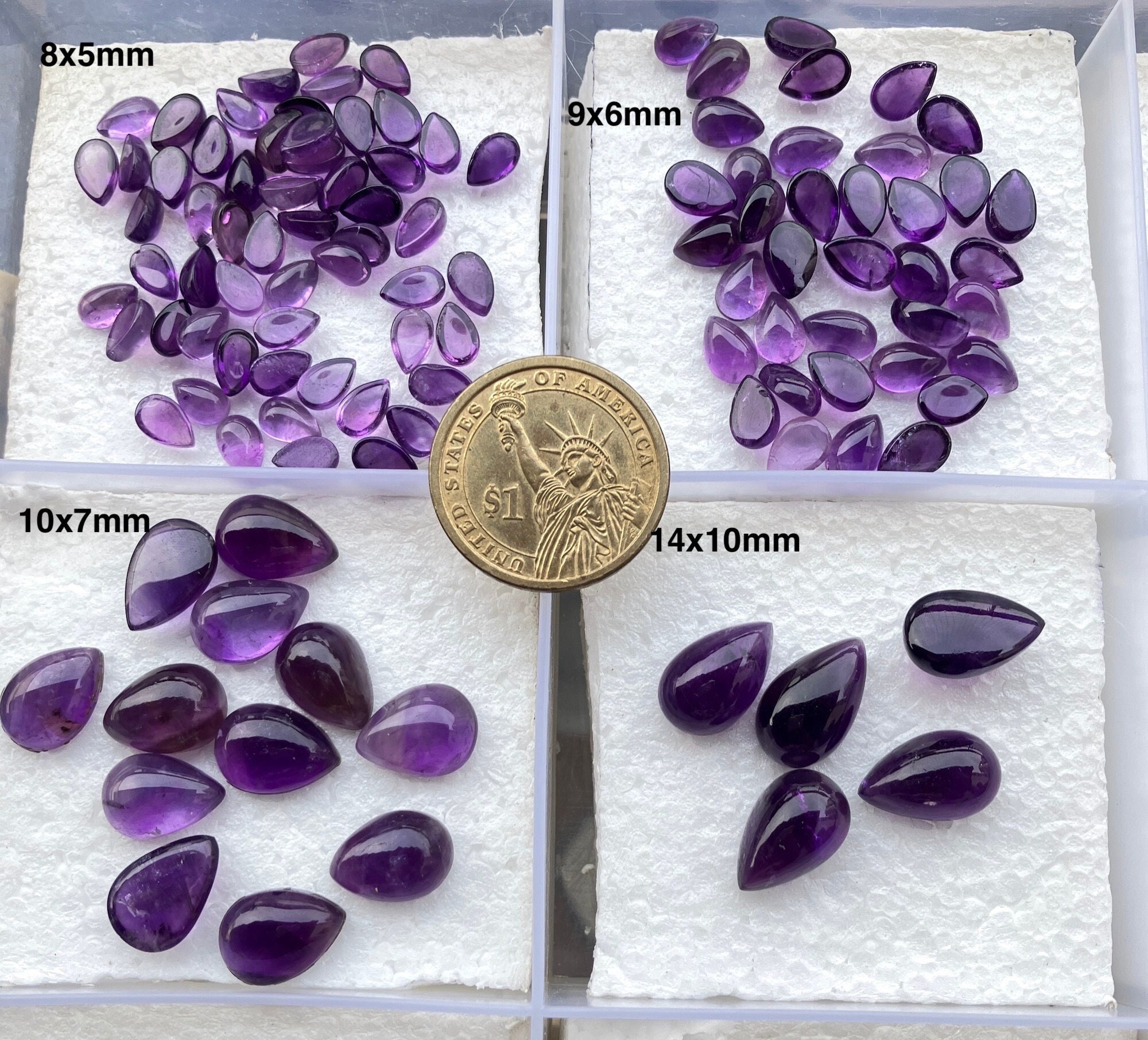 10 Pieces Natural Amethyst Pear Shaped Purple Color Smooth Loose Flat Back Cabochon Choose From 8x5mm/9x6mm/10x7mm/14x10mm/16x10mm, SKU-A7