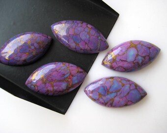 2 Pieces 30x15mm Each Purple Copper Turquoise Marquise Shaped Smooth Flat Back Loose Cabochons BB171