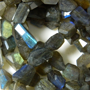 Labradorite Gemstones, AAA Labradorite, Step Cut Tumbles, Faceted Nugget Beads, 10-8mm Each, 8 Inch Half Strand, SKU-A44