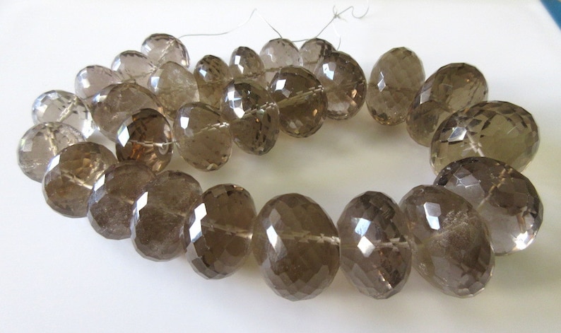 GDS165 One Of A Kind Beads 18 Inch Strand Huge Rare 33mm To 20mm Natural Smoky Quartz Micro Faceted Rondelles Beads