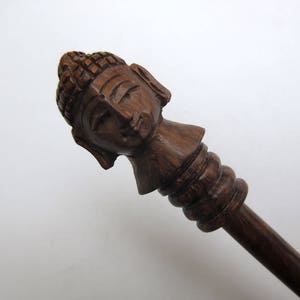 5 Pieces Rose/Mango Wood Buddha Head Hand Carved Hair Fork, Natural Wood Hair Stick, Wooden Hair Accessories, 1 Prong Hair Fork, GDS1042/15