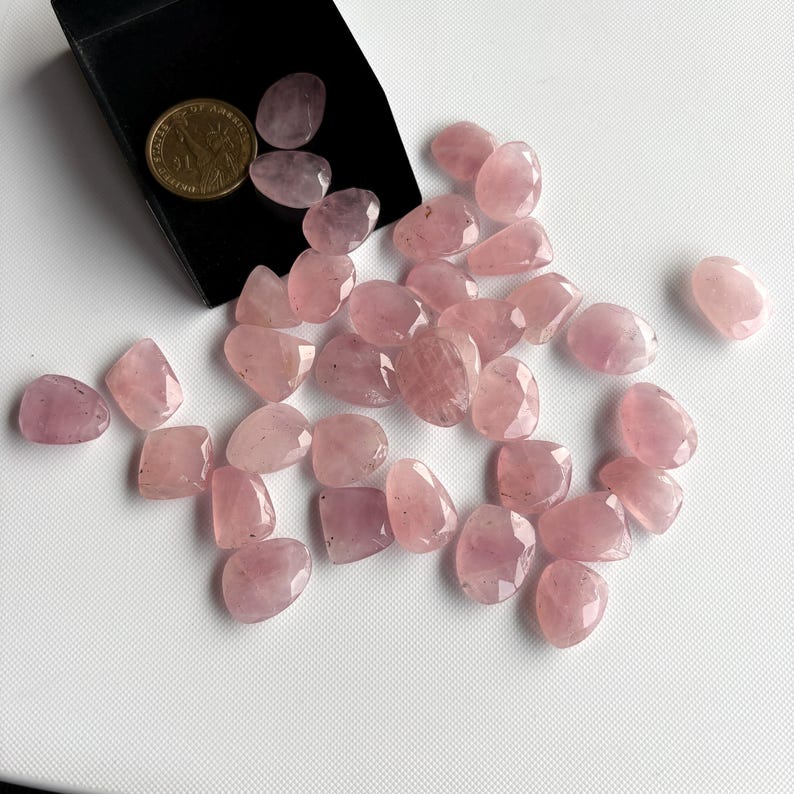 6 Pieces 14mm To 17mm Each Rose Quartz Pink Color Rose Cut Flat Loose Cabochons, Natural Rose Quartz Rose Cut Gemstones loose, RS24 image 10