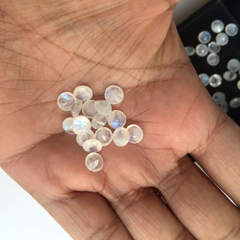 50 Pieces Wholesale 5mm Each Rainbow Moonstone Flashy Blue/White Faceted Round Shaped Loose Gemstone SKU-MS22 image 4