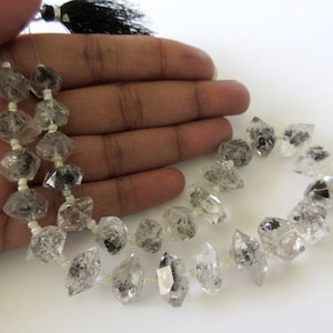 12mm To 13mm Centre Side Drilled Herkimer Diamond Nugget, Raw Herkimer Diamond Tumble Beads, 12 Inch Strand, GDS744