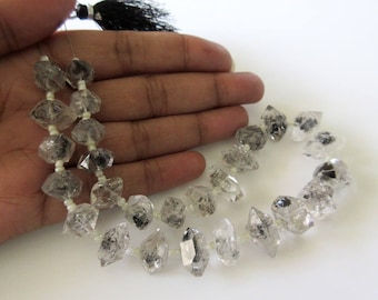 12mm To 13mm Centre Side Drilled Herkimer Diamond Nugget, Raw Herkimer Diamond Tumble Beads, 12 Inch Strand, GDS744