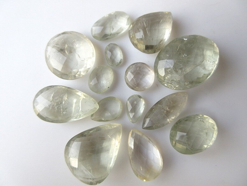 11mm To 29mm BB31 16 Pieces Mixed Lot Natural Green Amethyst Briolettes Both Side Faceted Loose Gemstones Cabochons