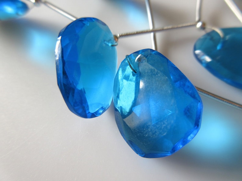 5 Pieces 15mm to 18mm Hydro Quartz Swiss Blue Topaz Color Front Drilled Faceted Flat Back Rose Cut Loose Cabochons RR131