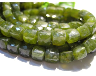 Green Garnet Beads, Micro Faceted Box Beads, 8mm Each Approx, 5 Inch Strand, 15 Pieces Approx, Green Garnet Box Beads