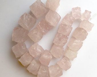 Raw Raw Rose Quartz Beads, Natural Hammered Rough Rose Quartz Gemstone Beads, 10-16mm Approx, 10 Inch Strand, SKU-Rg36