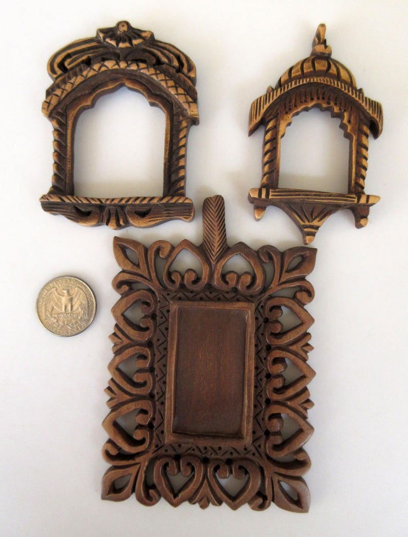 GDS10463 2 Pieces Hand Carved Wooden Window Frame Pendant Wood Art And Craft Framing Supplies Jewelry Handmade Wooden Jharokha Pendant