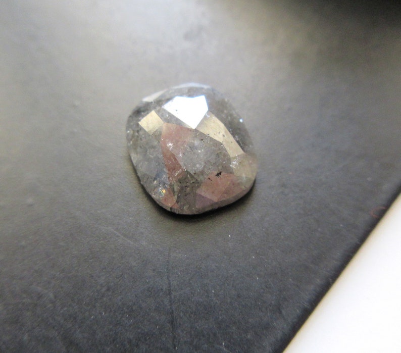 DDS6131 Faceted Diamond Rose Cut For Ring Huge 9.2mm2.10CTW GreyBlack Cushion Shaped Salt And Pepper Rose Cut Diamond Loose Cabochon