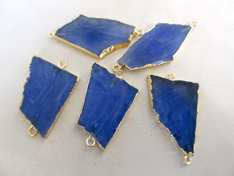 50mm To 30mm Approx Raw Gemstone Slice Connectors 5 Pieces Blue Chalcedony Connectors SKU-OS2 Electroplated Connector