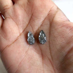 2 Pieces 10mm Matched Pairs Black Laser Cut Raw Rough Diamond Pears Natural Laser Cut Rough Diamond Loose, SKU-DD248 image 4
