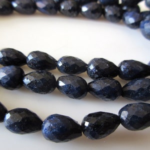 Blue Corundum Sapphire Straight Drilled Teardrop Faceted Beads, Sapphire Faceted Beads, 8mm To 11mm/10&quot; Beads, GDS1152
