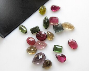 Set Of 9 Pieces 8mm To 11mm Huge Tourmaline Faceted Cabochons, Pink Green Blue Natural Tourmaline Cabochon Loose For Ring, GDS1193