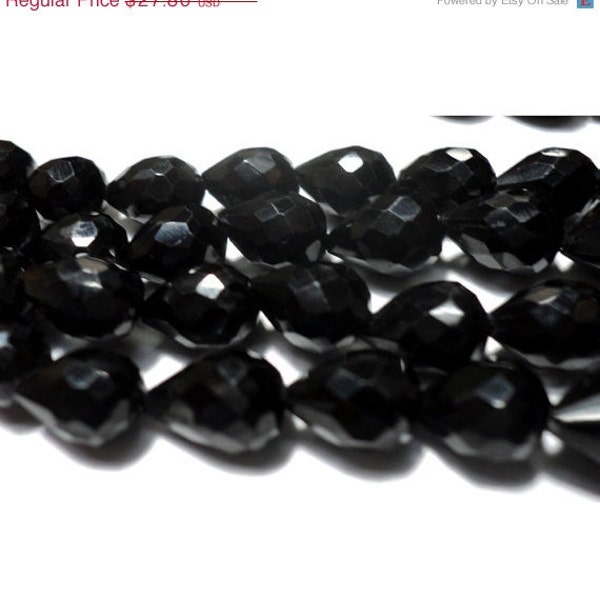 Black Spinel Briolettes, Faceted Spinel, Tear Drop Beads, Straight Drilled Beads, 6x8mm Briolette Beads, 9 Inch Hal