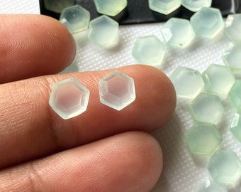 12 Pieces 6mm Aqua Chalcedony Hexagon Shaped Faceted Rose Cut Loose Gemstones, Aqua Chalcedony Flat Back Faceted Cabochon, SKU-C7