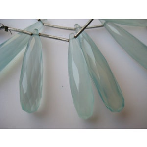 12 Pieces Aqua Chalcedony Long Drop Beads, Blue Chalcedony Briolette Beads Teardrop Beads, Faceted Gemstones, 35mm Each image 3