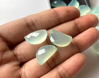 6 Stuks 16x10mm Aqua Blue Chalcedoon Moon Shaped Beide Side Faceted Gemstone, Aqua Chalcedoon Losse Stenen Voor Sieraden, BB213