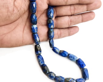 Natural Lapis Lazuli Straight Drill Faceted Drum Shaped Beads, 8mm to 11mm Lapis Lazuli Gemstone, 13 Inch Strand, GDE97