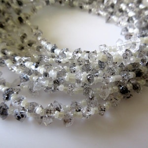 Centre Side Drilled Herkimer Diamond Nugget, Raw Herkimer Diamond Tumble Beads, 5mm To 6mm Each, 12 Inch Strand, GDS741