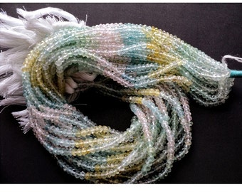 Aquamarine Rondelles, Multi Aquamarine Beads, Micro Faceted Aquamarine Beads,4mm Beads, 13 Inch Strand