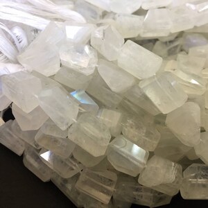Natural Rainbow Moonstone Faceted Tumble Beads, Step Cut Moonstone Beads, 6mm To 10mm Beads, 10 Inch Strand, GDS780