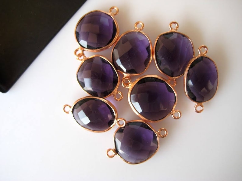 10Pcs Amethyst Color Hydro Quartz Jewelry Bezel Connectors CCC4 Silver Gold Rose Gold Gemstone Connectors